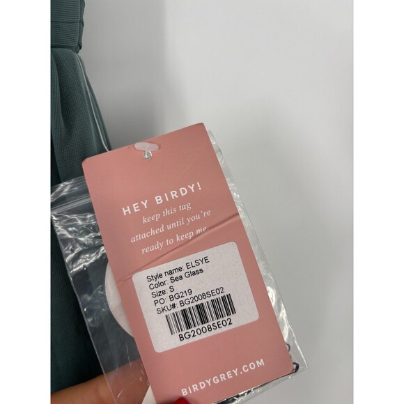 BIRDY GREY "Elyse" Gown Bridesmaid Dress Sea Glass Green Pleated Mesh Cutout S - Picture 9 of 10